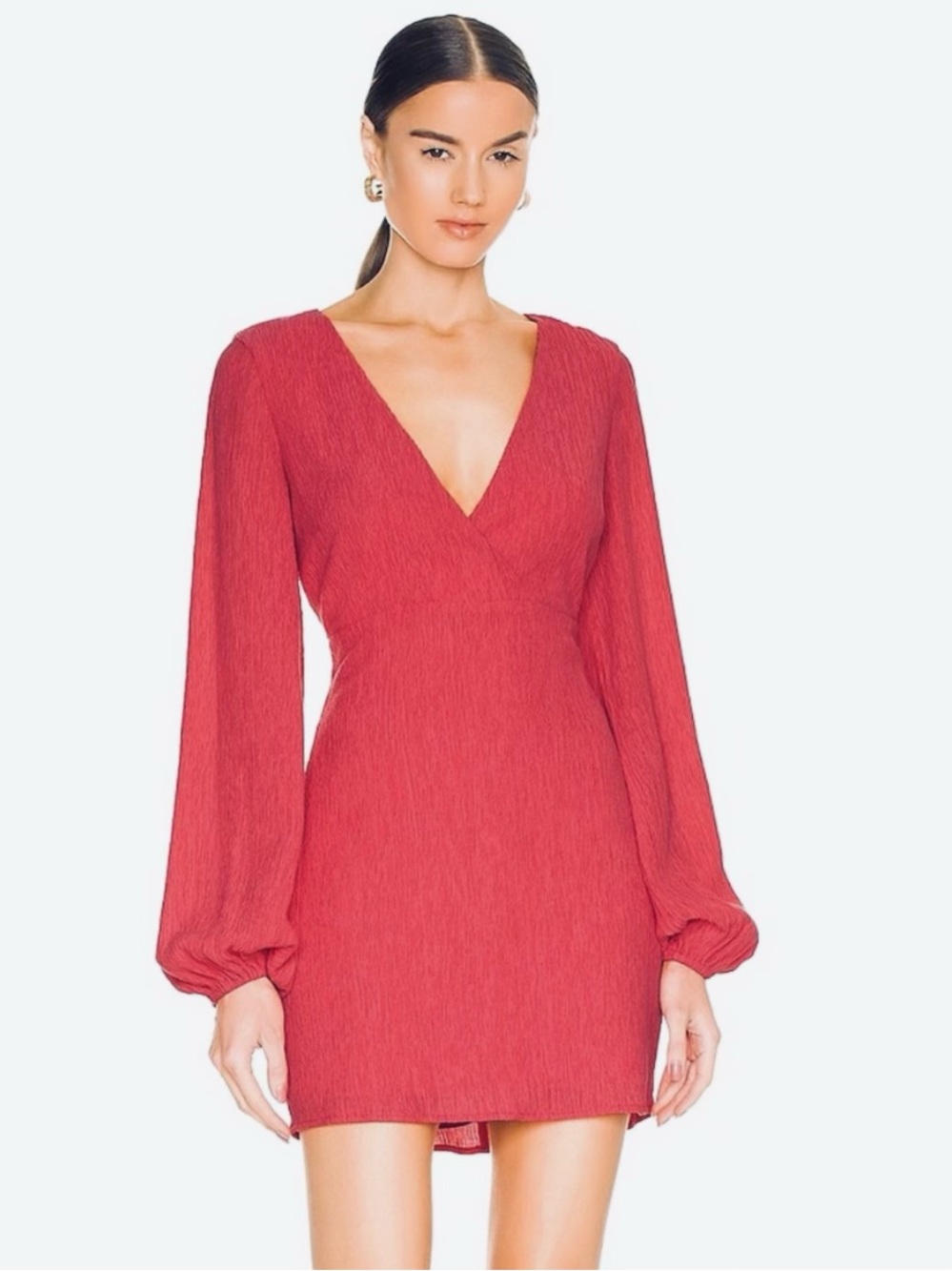 Anthropologie House of Harlow 1960 pink long sleeve textured faux wrap dress